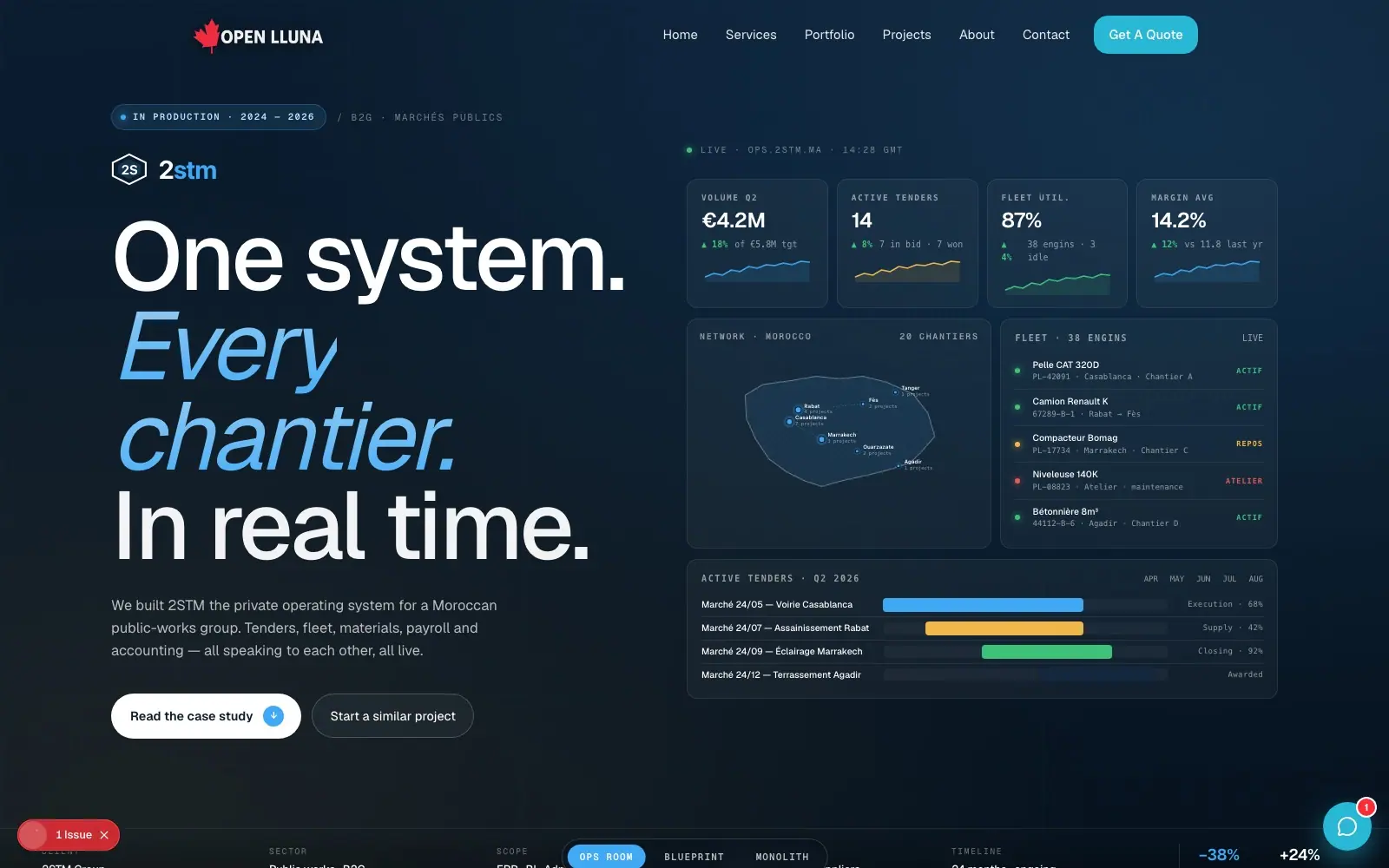 2STM (Operations platform · Morocco) — homepage on a desktop screen