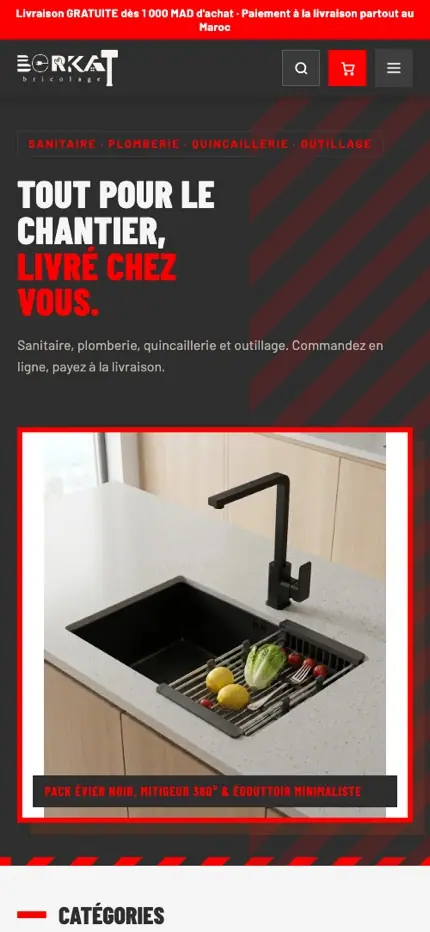 Berkat Bricolage (Home improvement ecommerce · Morocco) — homepage on a phone