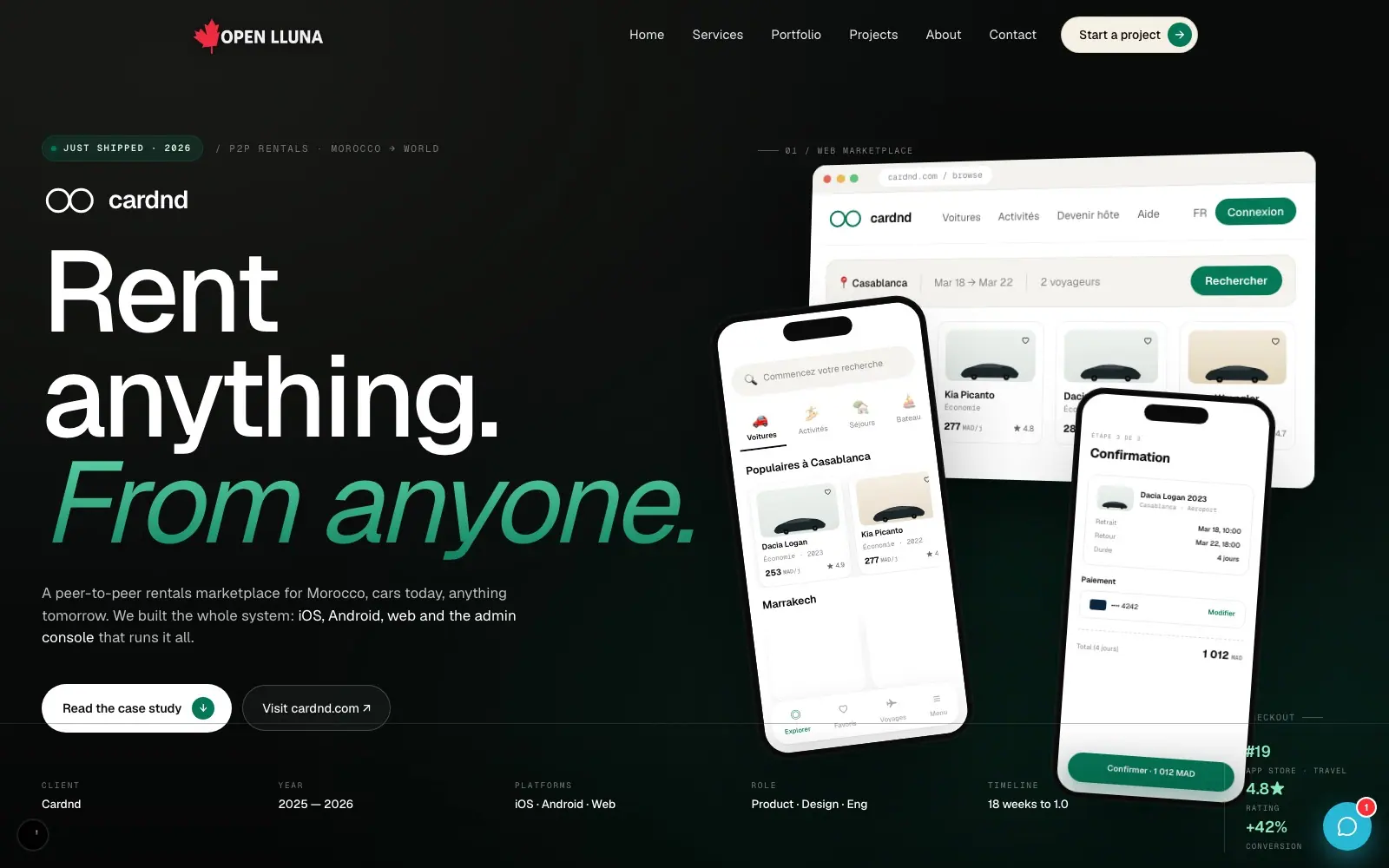 Cardnd (Mobile marketplace · Morocco) — homepage on a desktop screen