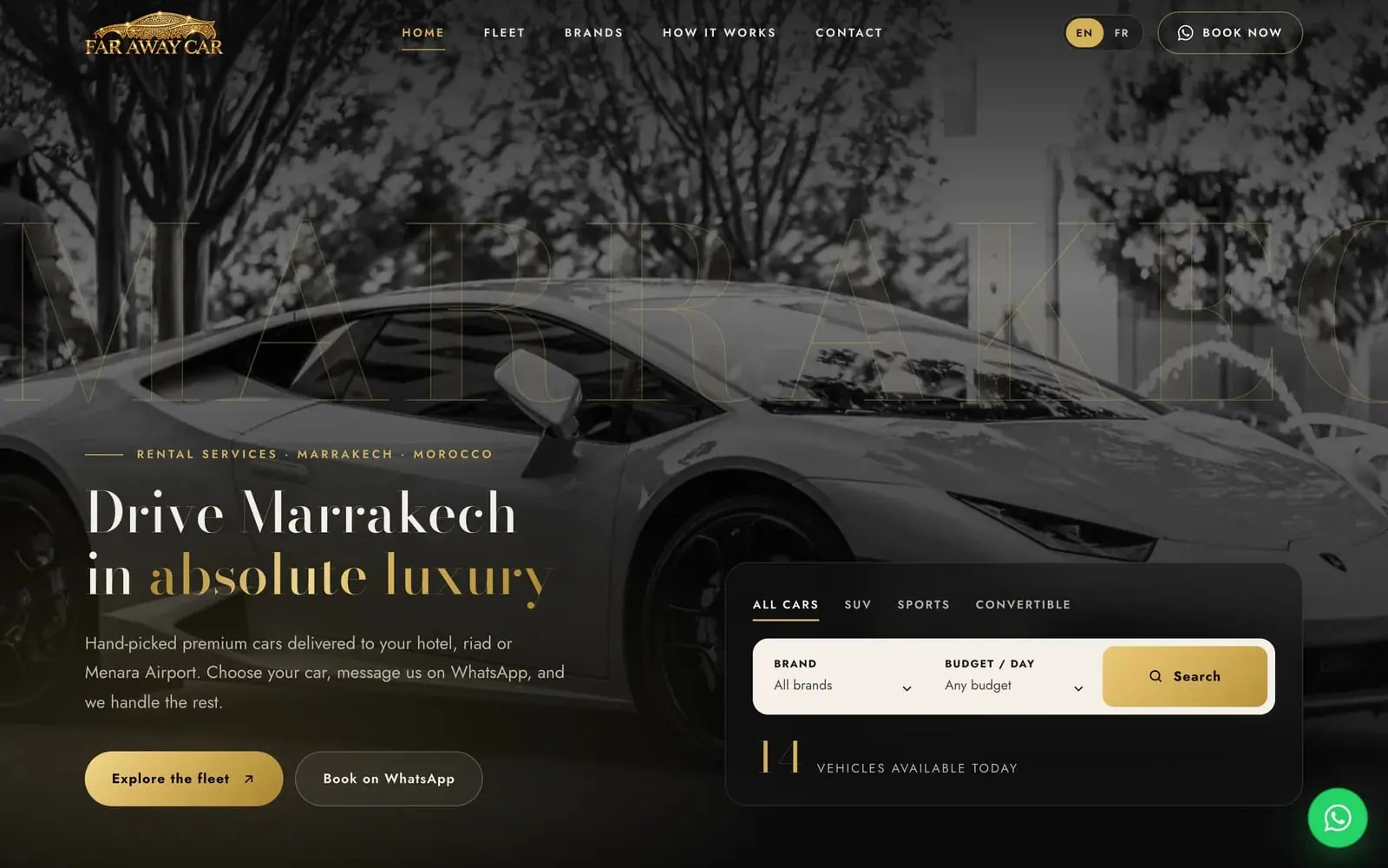 Far Away Car (Luxury car rental) — homepage on a desktop screen