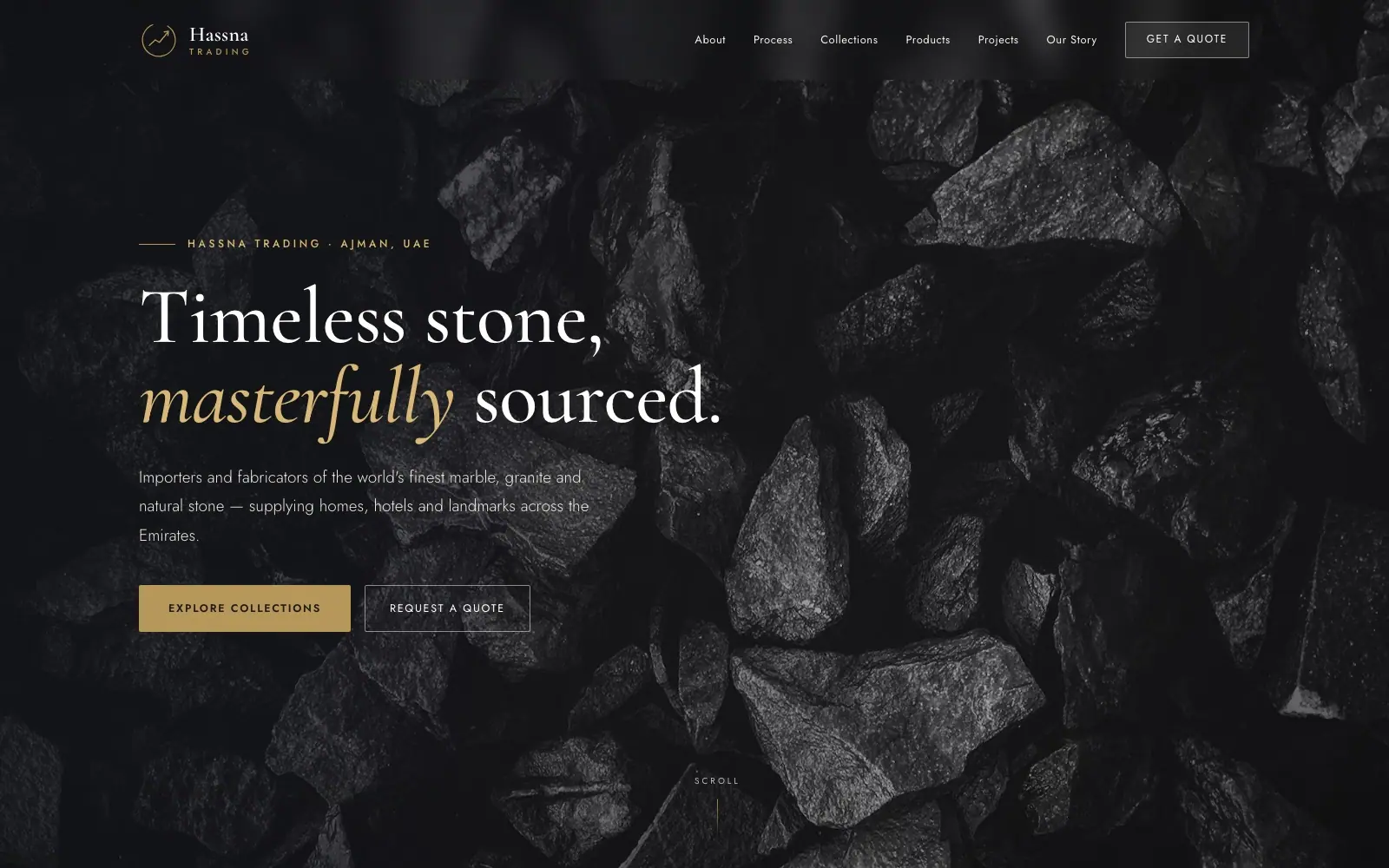 Hassna Trading (Marble & stone · Ajman, UAE) — homepage on a desktop screen