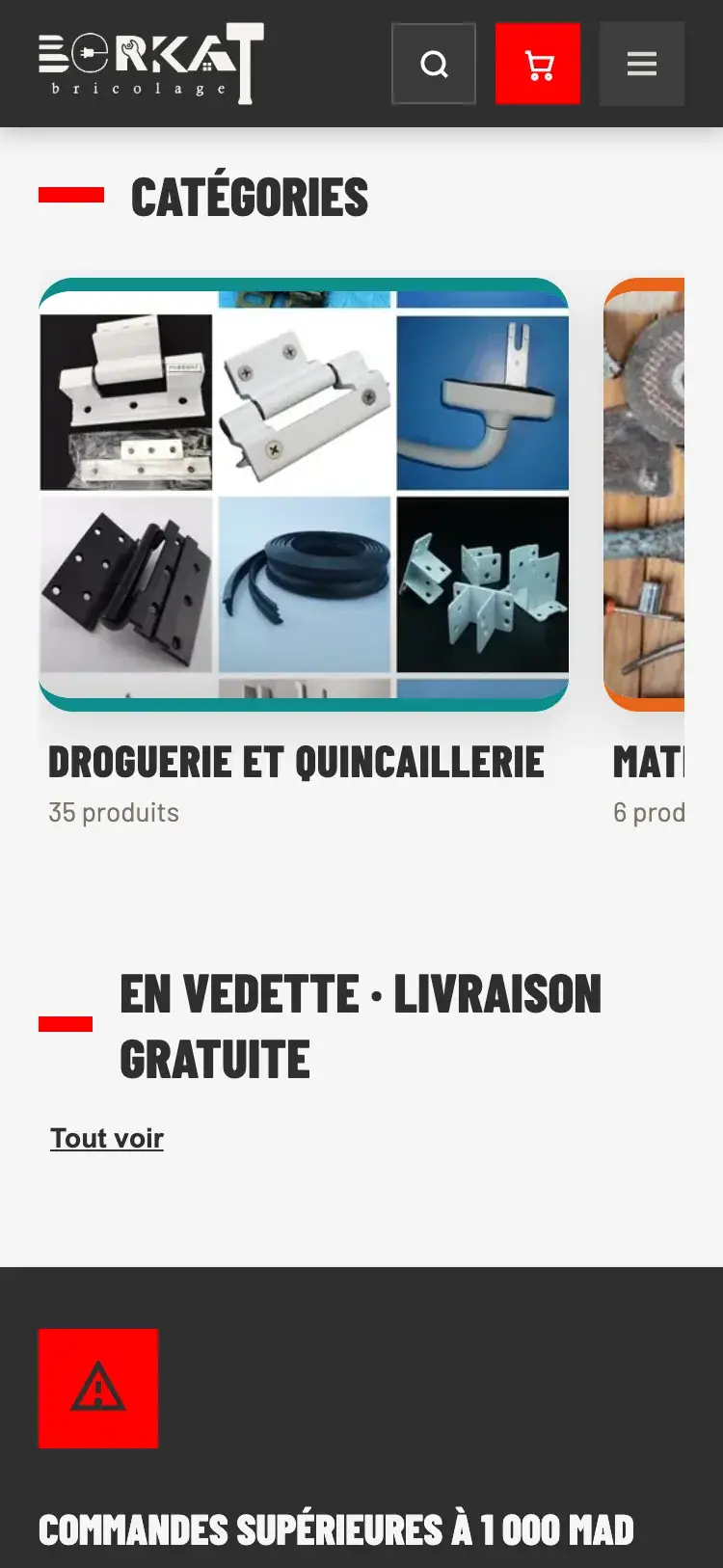 Berkat Bricolage hardware, plumbing & diy website — Categories on mobile (mobile screenshot)