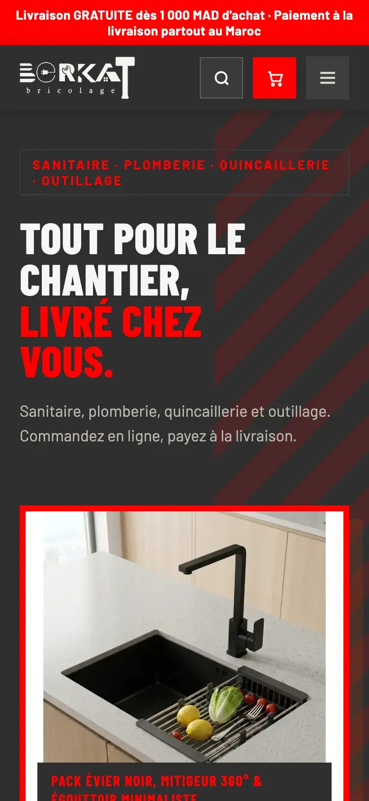 Berkat Bricolage hardware, plumbing & diy website — The same hero on a phone (mobile screenshot)