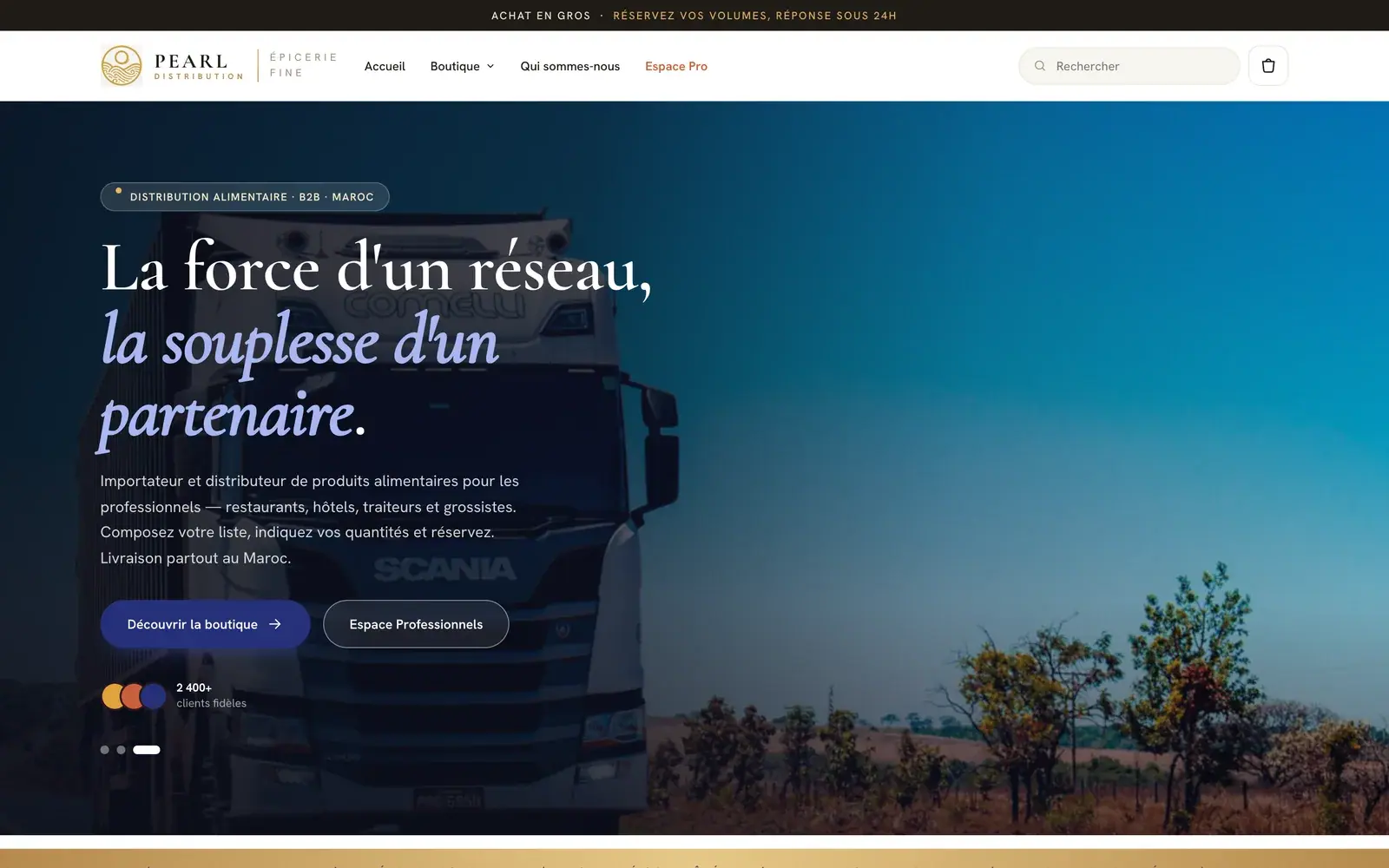 Pearl Distribution food import & wholesale distribution website — B2B food distribution hero (desktop screenshot)