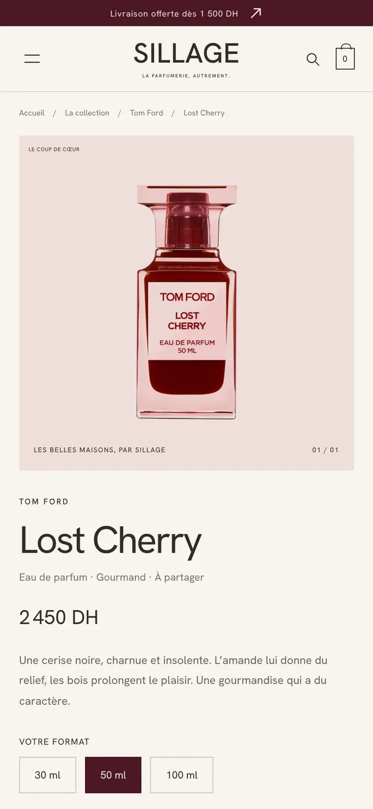 Sillage perfume & beauty ecommerce website — Product detail on mobile (mobile screenshot)