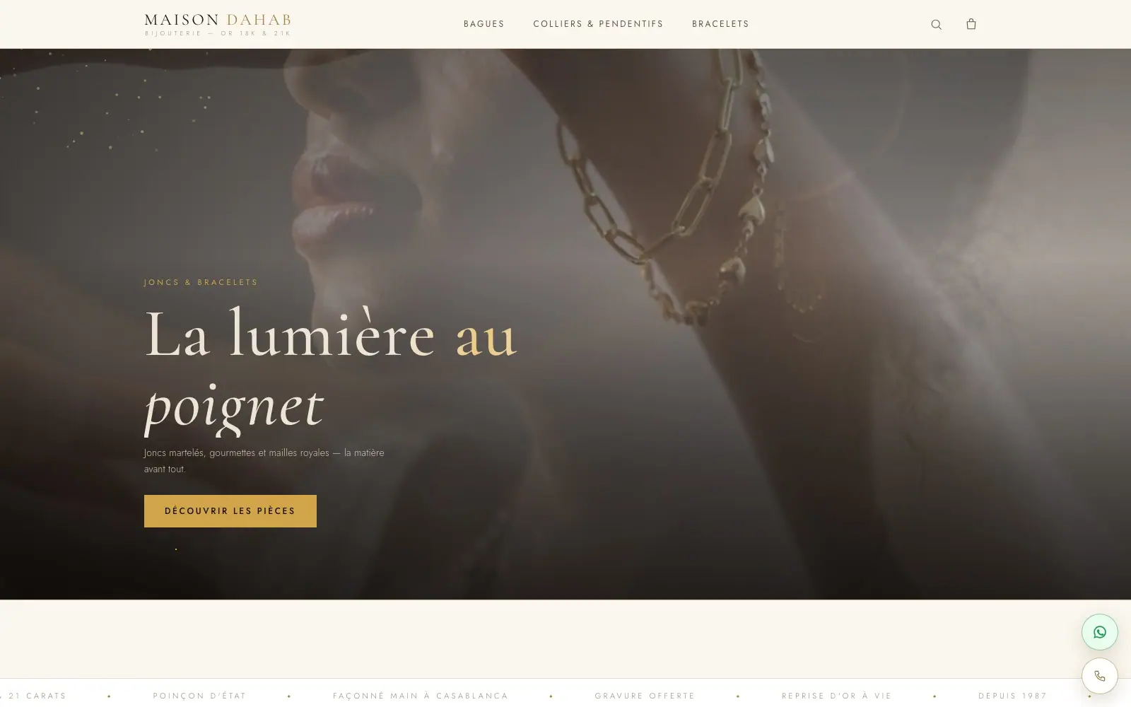 Maison Dahab (Gold boutique · Casablanca) — homepage on a desktop screen