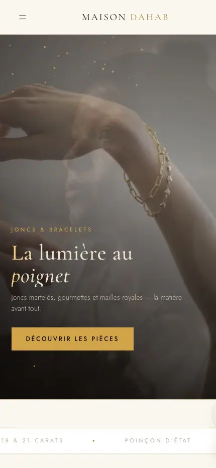 Maison Dahab (Gold boutique · Casablanca) — homepage on a phone