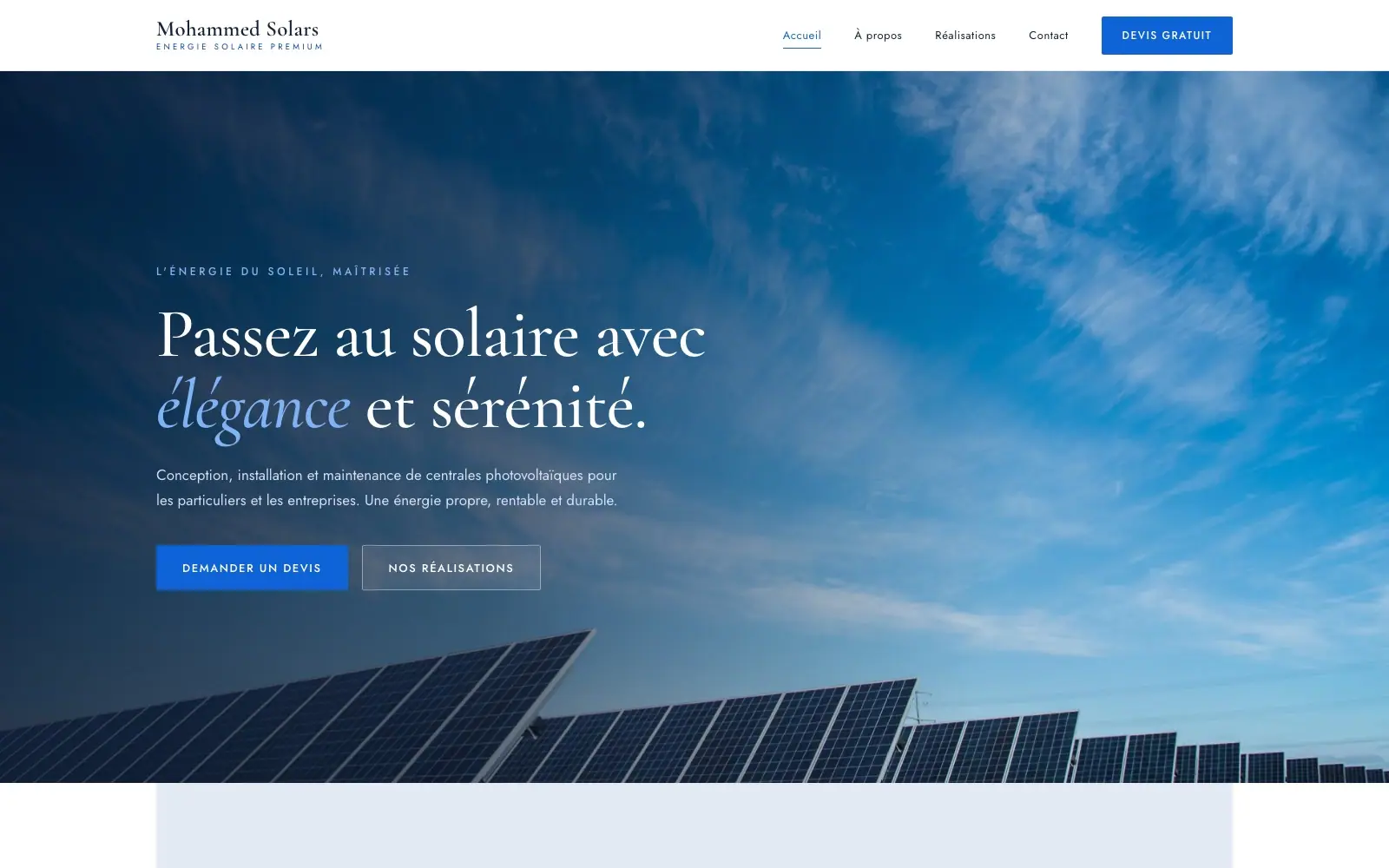 Mohammed Solars (Solar installer · Morocco) — homepage on a desktop screen