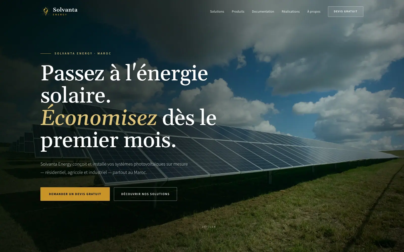 Solvanta Energy (Solar solutions & equipment) — homepage on a desktop screen