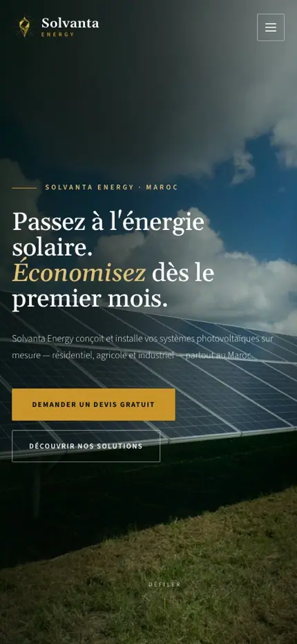 Solvanta Energy (Solar solutions & equipment) — homepage on a phone