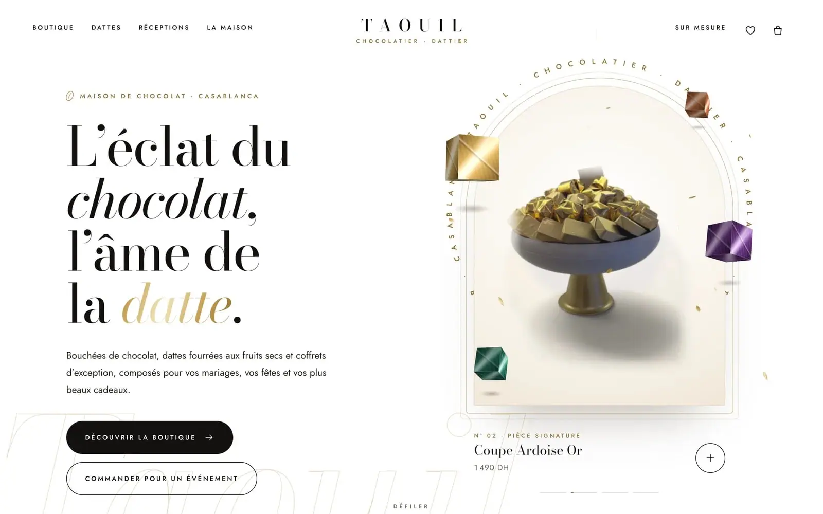 Taouil Chocolatier (Chocolate ecommerce · Casablanca) — homepage on a desktop screen