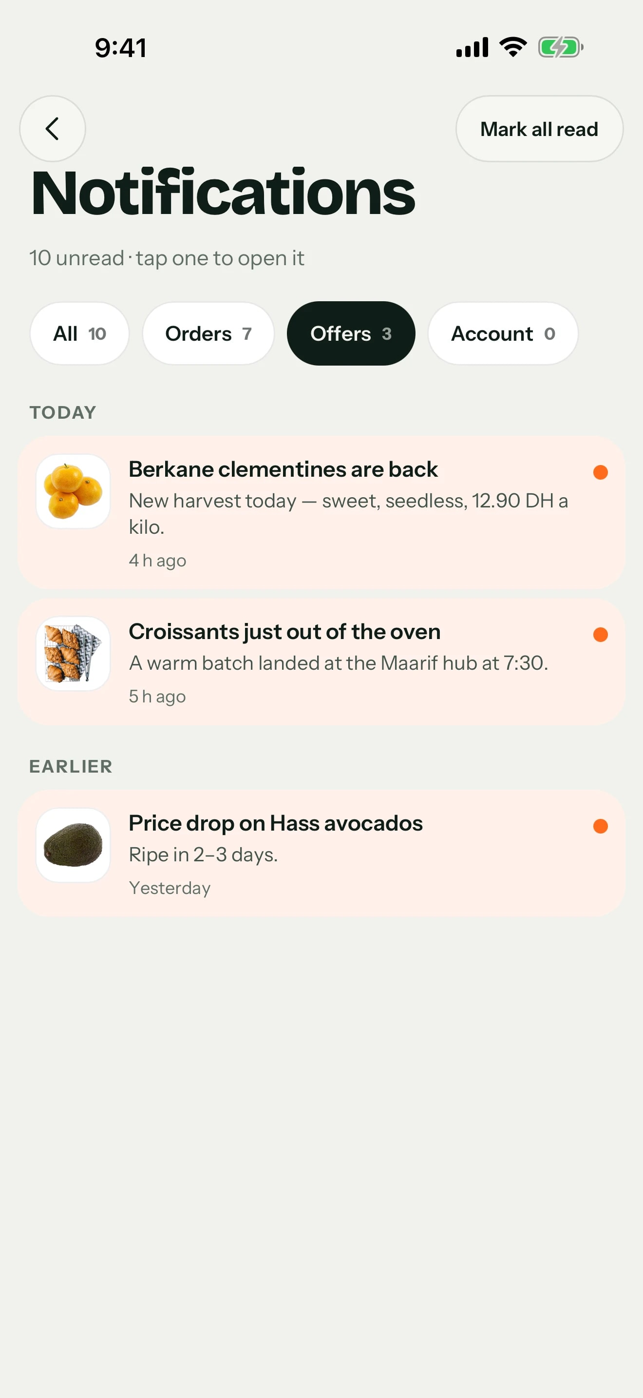 Hanout app — Notifications, Offers