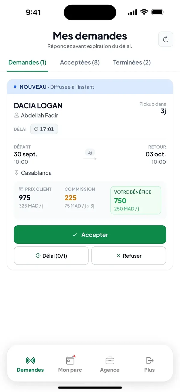 Cardnd — demandes de réservation reçues par l’agence