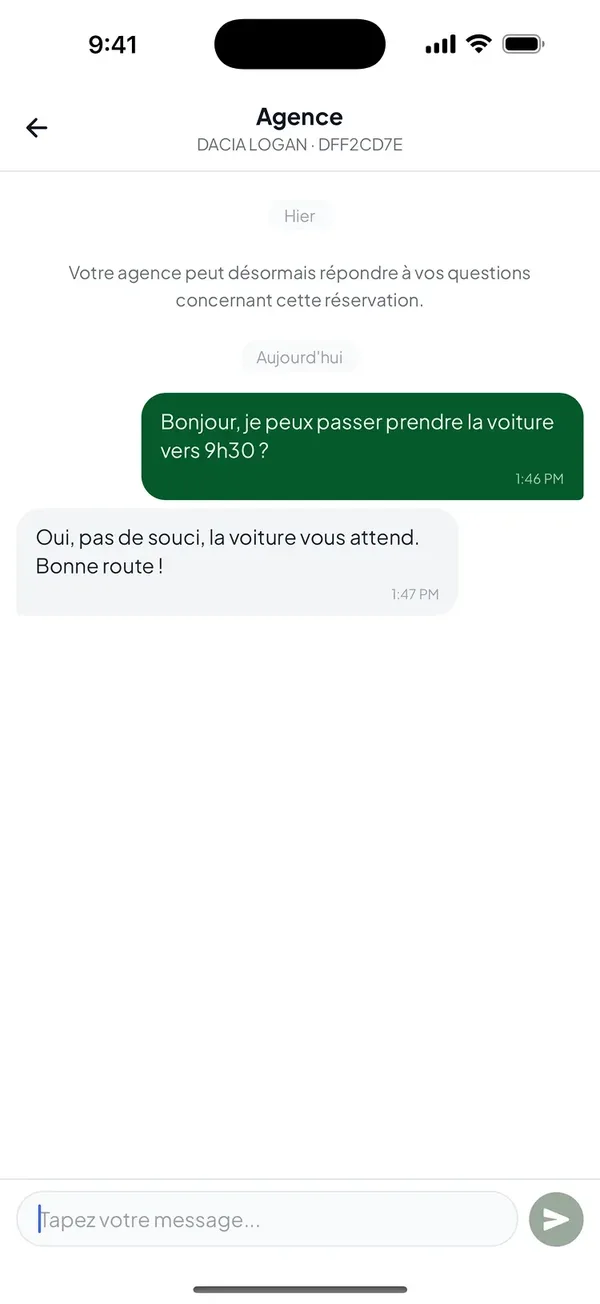 Cardnd — messagerie entre le client et l’agence