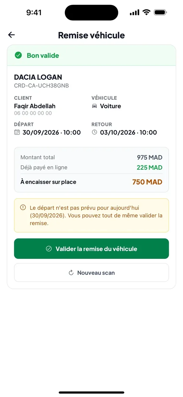 Cardnd — validation de la remise du véhicule