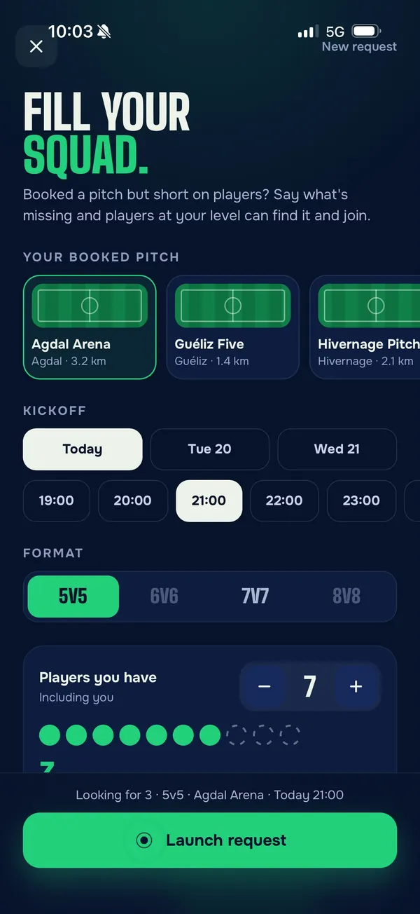 Chi Match, application de foot : demande pour compléter une équipe