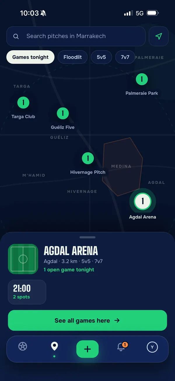Chi Match, application de foot : carte des terrains à Marrakech