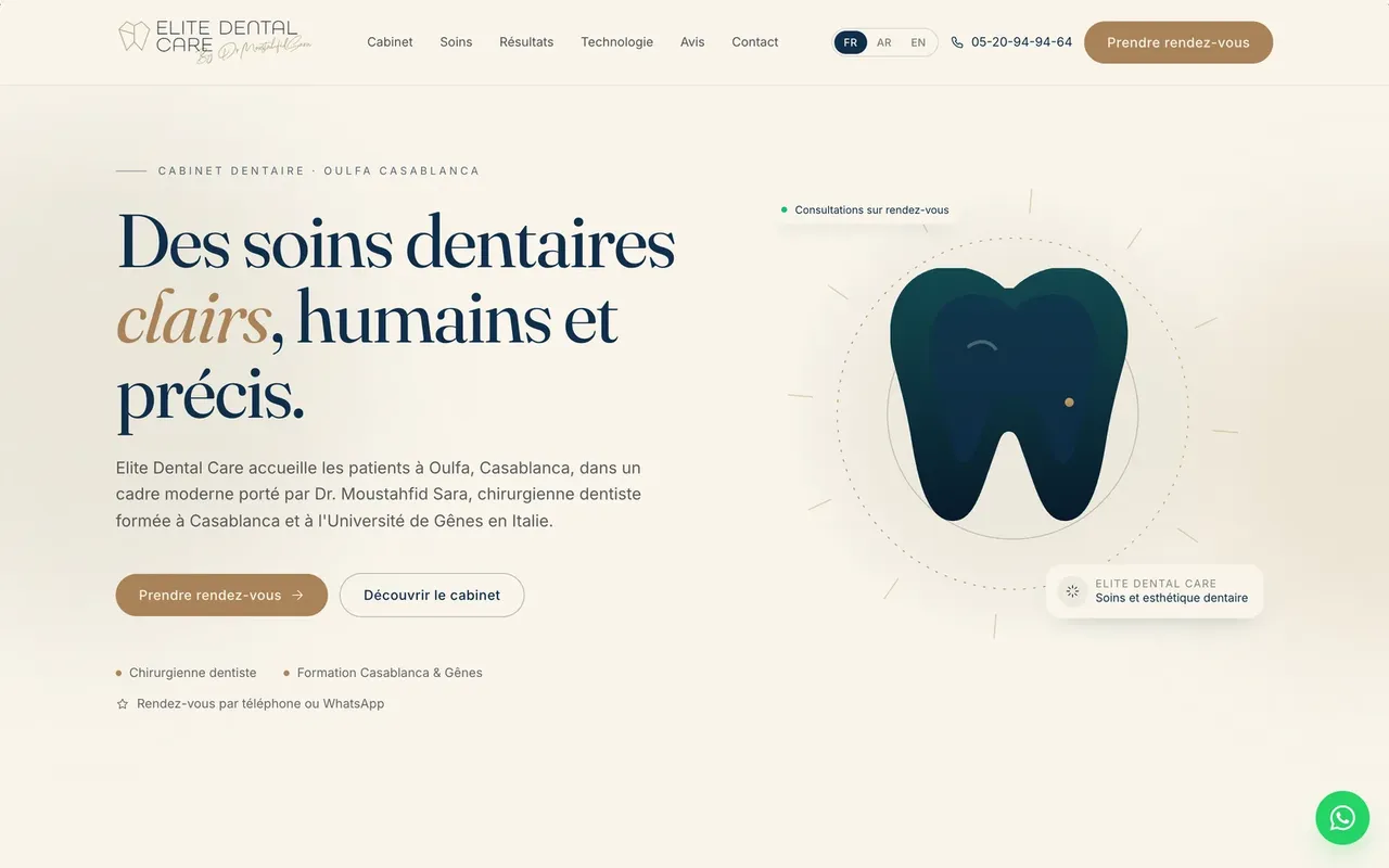 Elite Dental Care — site web réalisé par VCTRUM