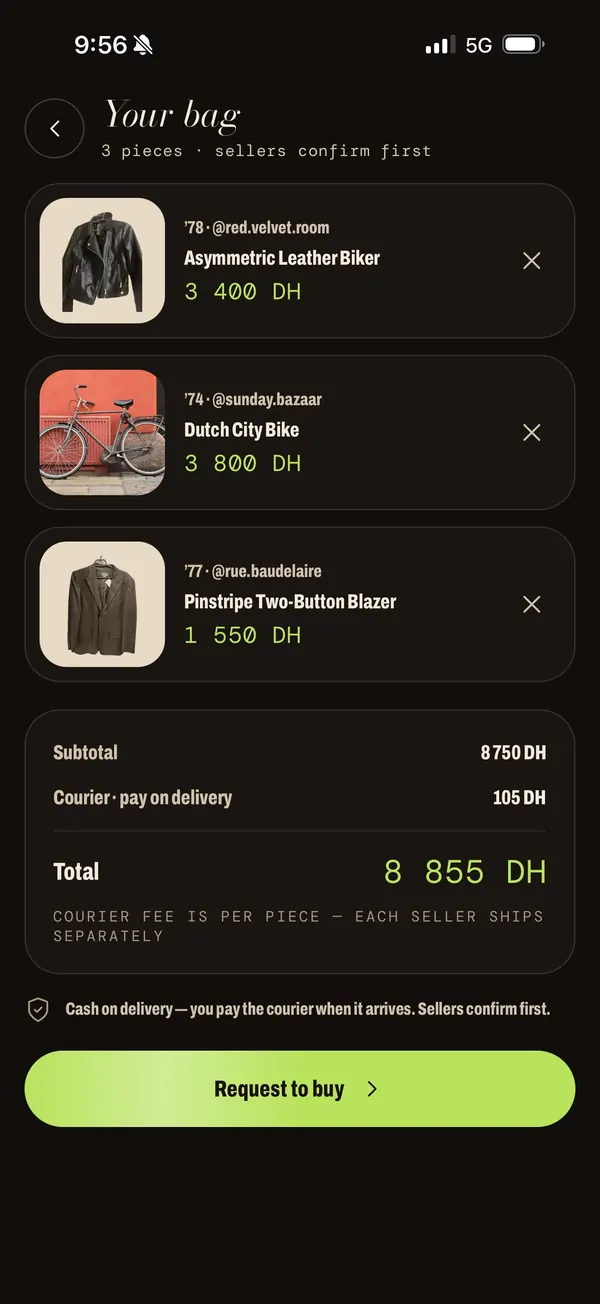 Patina, application vintage : panier et demande d’achat