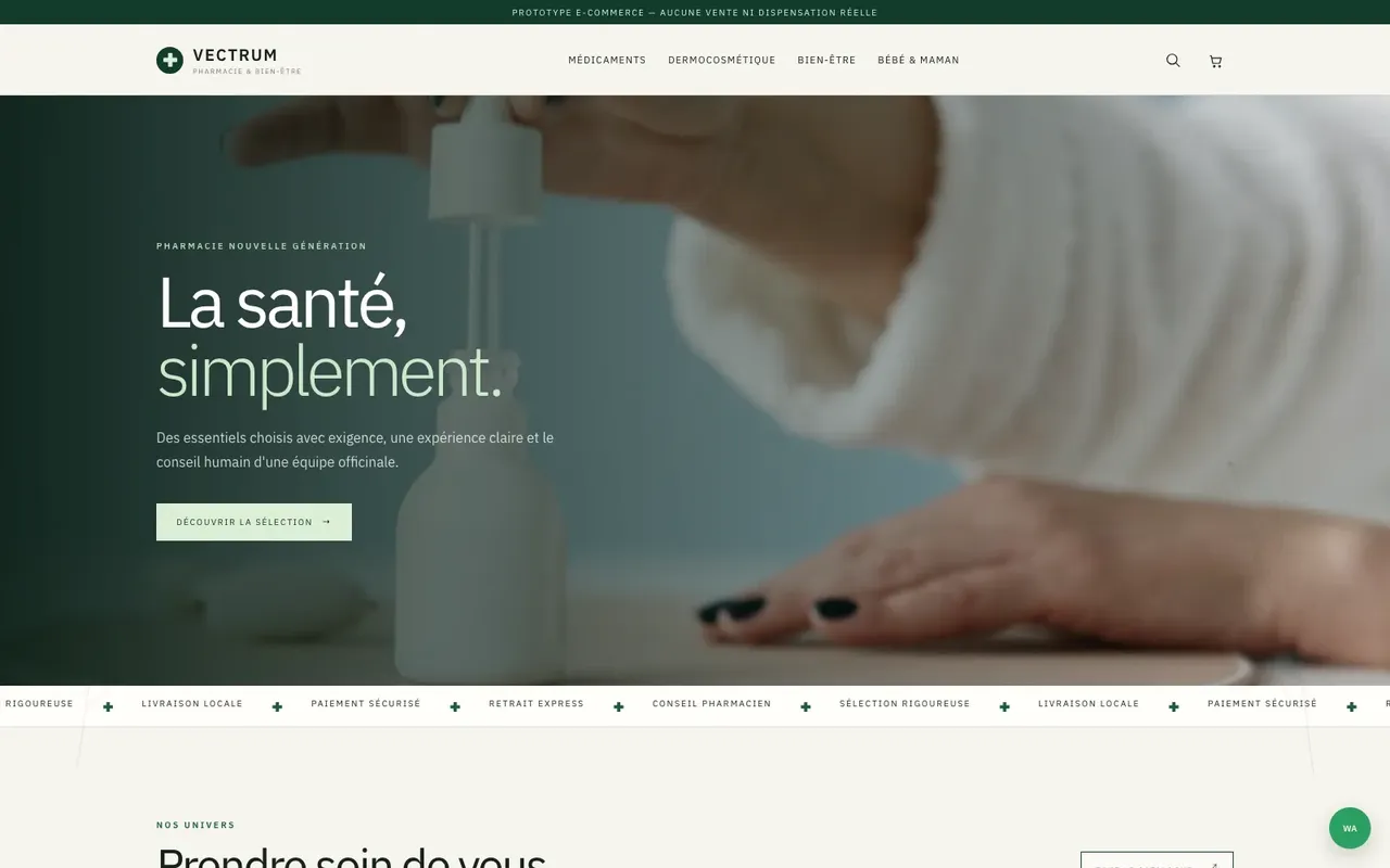 Vectrum Pharmacie — E-commerce, projet réalisé par VCTRUM (Maroc)