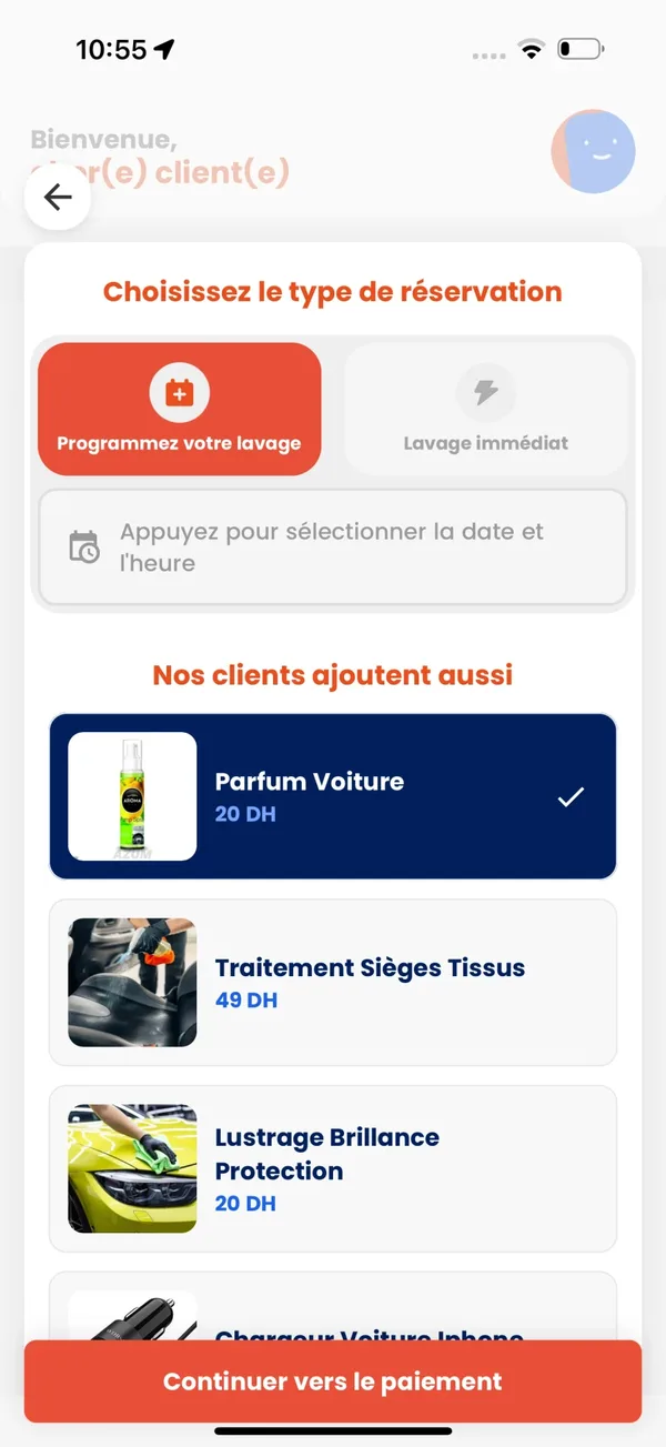 WashMinute — options supplémentaires