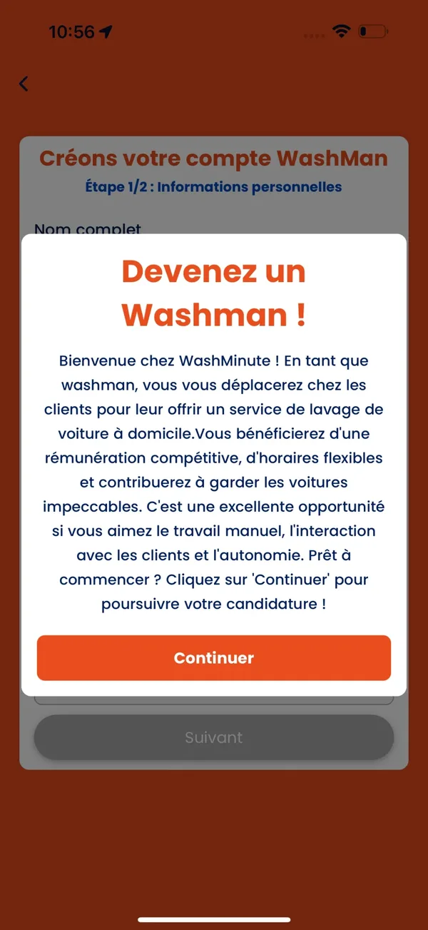 WashMinute — inscription du laveur