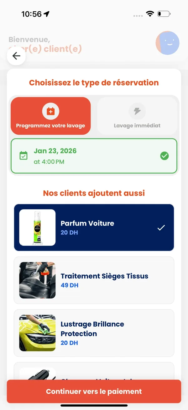 WashMinute — choix de l’horaire