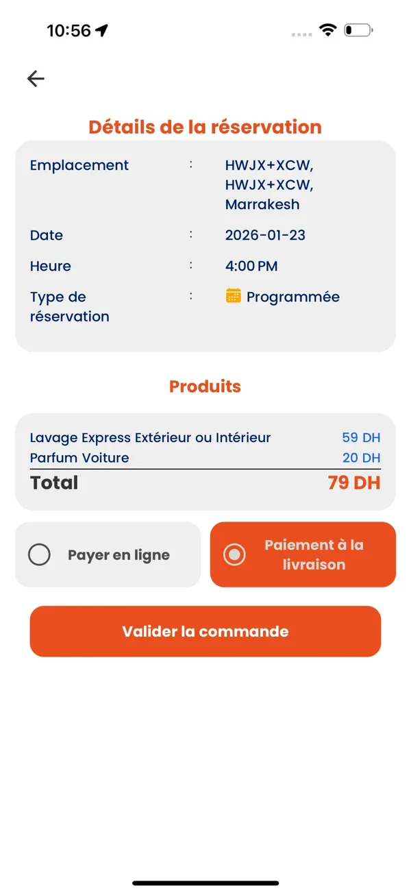 WashMinute — récapitulatif de commande